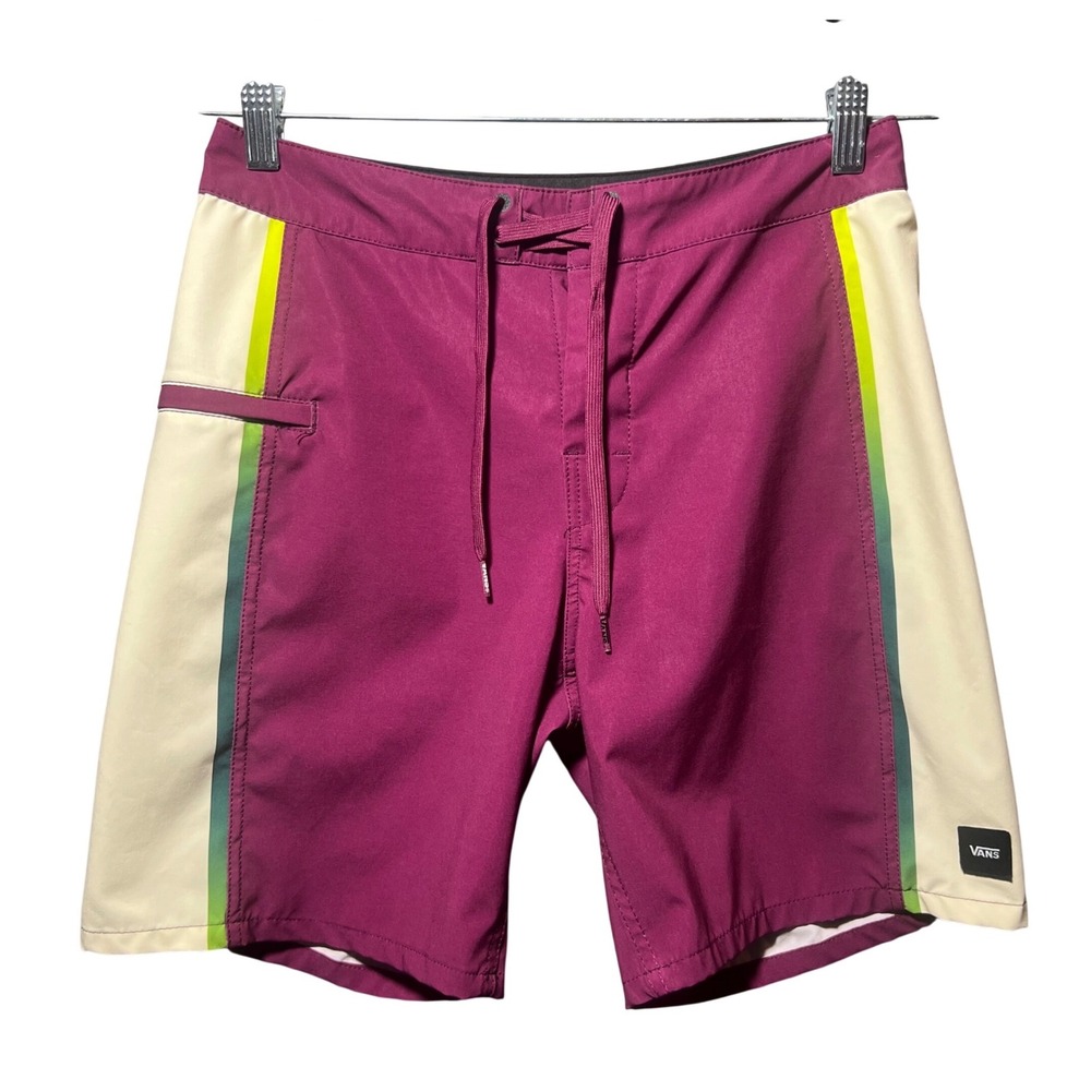 Vans Mens Board Shorts Magenta Purple Colorblock Stripe Stretch Swim Trunks 28